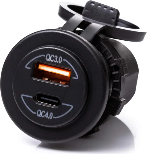 Vista 2 de Enchufe dual USB tipo C PD 3.0 (36 W) + USB A QC4.0 (18 W) cargador rápido para automóvil, barco, marina y caravanas