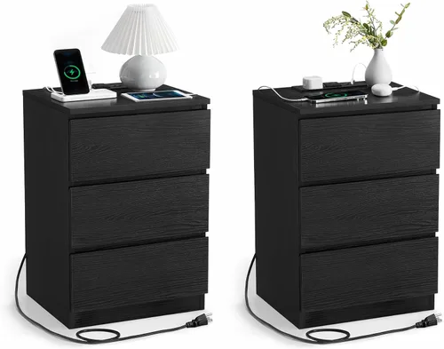 Vista 26 de VASAGLE Mesita de noche con luces LED, colores de luz ajustables, mesa de noche, mesa auxiliar con 3 cajones, estilo moderno, 13.8 x 15.7 x 21.7