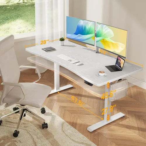 Vista 2 de Veken Escritorio eléctrico de pie de 63 x 28 pulgadas, para sentarse a ponerse de pie, mesa de computadora de oficina en casa para estudio