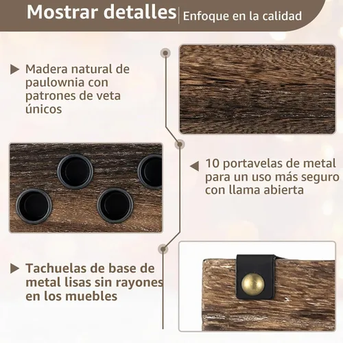 Vista 6 de NUPTIO Candelabro de madera para centro de mesa: sostenedor de vela cónico