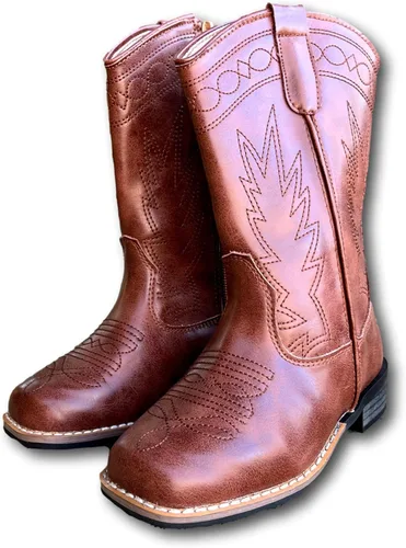 Vista 3 de Botas vaqueras occidentales para niña, color rosa, con cremallera de cuero, botas vaqueras (niños pequeños y jóvenes)