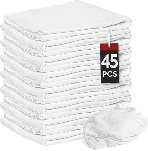 Vista 9 de Nabob Wipers Trapos de limpieza 100 % algodón sin pelusa (75 unidades) de corte exacto – Trapos blancos de primera calidad para limpiar la casa