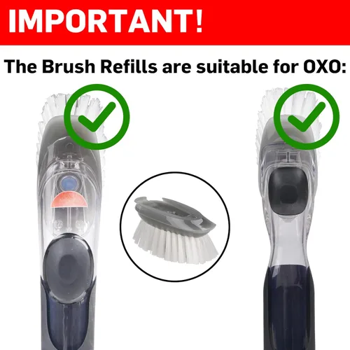 Vista 2 de Recambios de cepillo para cepillo de platos OXO - Juego de 4 cabezas de repuesto de jabón dispensador de limpieza para escurridor (Gris)