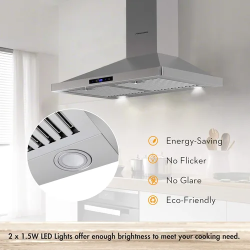 Vista 7 de FIREGAS Range Hood 30 inch Wall Mount,450 CFM Ducted/Ductless Range Hood with Stainless Steel,Stove Hood Vent for Kitchen with 3 Speed Fan,Permanent