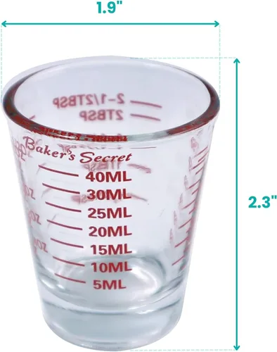 Vista 2 de Baker's Secret - Vaso medidor de vidrio de chupito de 1.5 onzas, medidas incrementales líquido y seco