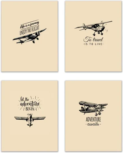 Fotos de aviones vintage, juego de 4 impresiones motivacionales (8 x 10 pulgadas)