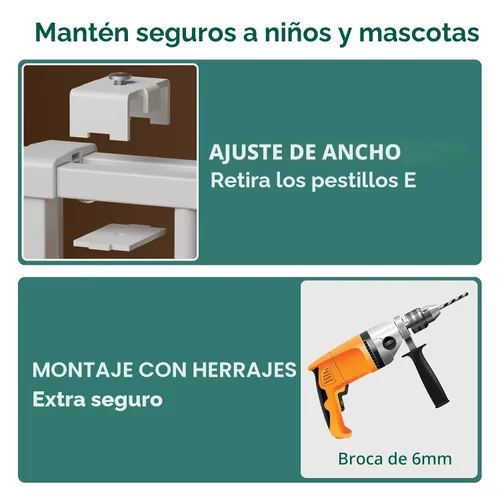 Vista 6 de Babelio Puerta de bebé para escaleras, cocina y puertas, sin barra inferior, operación con una sola mano, cierre automático, montaje de hardware
