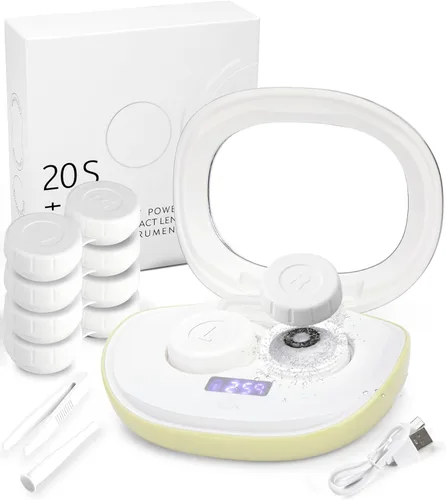 ofone Limpiador de lentes de contacto, máquina ultrasónica de limpieza de lentes de contacto con cargador USB, pantalla de temporizador y kit de 5