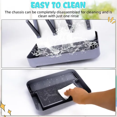 Vista 7 de Estante de secado de biberones, soporte vertical de secado de botellas con soporte para cepillos, organizador de almacenamiento de botellas grande