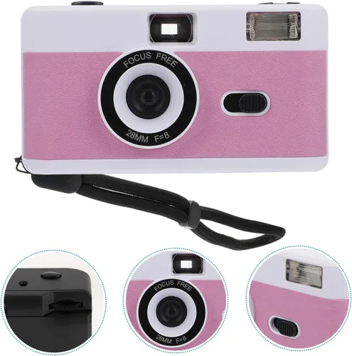 Vista 9 de 1 cámara de película reutilizable con flash integrado retro vintage cámara para fotografía fácil, diseño simple para baja rosa y morado para amigos