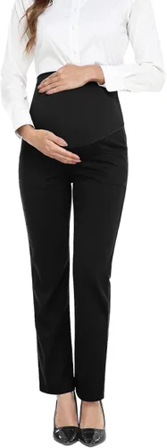 Vista 5 de PACBREEZE Pantalones de maternidad para mujer, para el trabajo, embarazo, casual, elásticos, rectos, con bolsillos