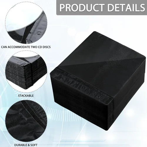 Vista 2 de Harloon 200 fundas de CD y DVD, sobres a granel de doble cara de repuesto de plástico para carpetas de almacenamiento en blanco, transparentes