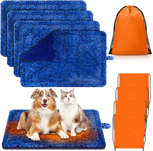 Vista 7 de Riakrum Paquete de 4 alfombrillas de cama autocalentables para gatos, estampado de leopardo, manta térmica de doble cara con bolsas