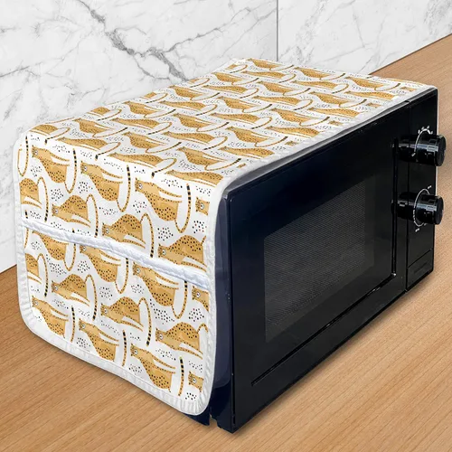 Vista 59 de Ambesonne Skeleton Microwave Oven Cover, Sugar Skulls in Dotted Rhombus Floral Ornate on Grunge Backdrop, Water Resistant Organizer with Pockets for