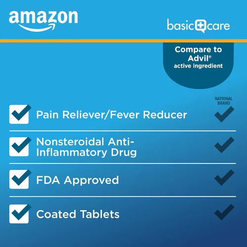Vista 10 de Amazon Basic Care Tabletas de ibuprofeno, 200 mg, analgésico y reductor de fiebre, para dolor de cabeza, dolores musculares, artritis, dolor