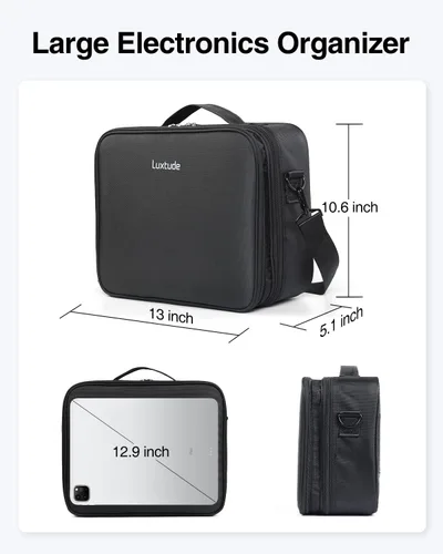 Vista 6 de Luxtude Estuche organizador electrónico de viaje, grande, funda de transporte tecnológico de doble capa, bolsa de electrónica para el hogar
