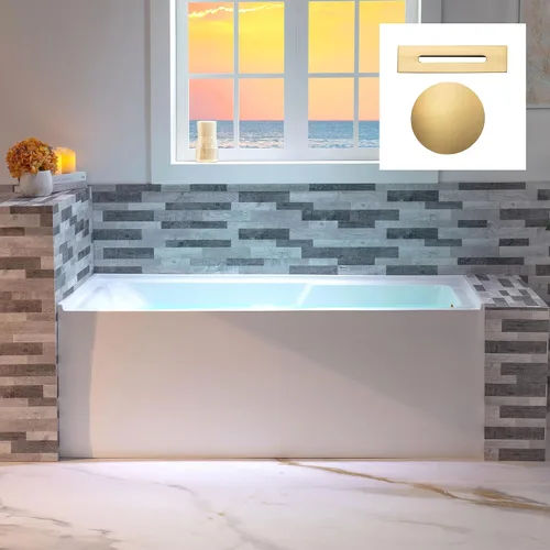 Vista 21 de WOODBRIDGE Bañera rectangular de acrílico de 60 pulgadas en blanco con drenaje derecho, drenaje desplegable de níquel cepillado incluido BA6030R