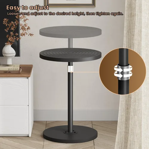 Vista 4 de Asgolion Mesa auxiliar redonda, mesa de bebidas de altura ajustable para espacios pequeños, mesa de Martini con pedestal, mesas de cóctel, base
