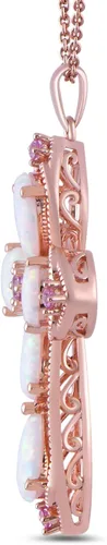 Vista 2 de 14K de oro rosa sobre un ópalo creado de plata esterlina con una un collar con un pendiente zafiro rosa en forma de cruz de 18 pulgadas
