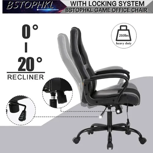 Vista 4 de Silla ergonómica para videojuegos, silla de oficina de piel sintética, sillas de videojuegos, silla de computadora ajustable con soporte lumbar