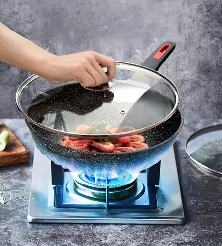 Vista 7 de Tapa de vidrio para sartén, sartén, sartén y tapa de sartén con mango recubierto de anillo de silicona, 9.5 pulgadas, transparente