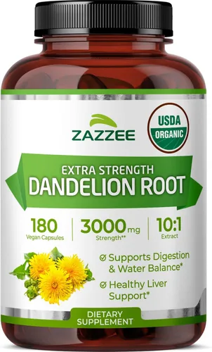 Vista 10 de Zazzee USDA Extracto Orgánico de Raíz de Diente de León 10:1, Concentración de 3000 mg, 60 Cápsulas, Suministro para 2 Meses, Extracto Estandarizado