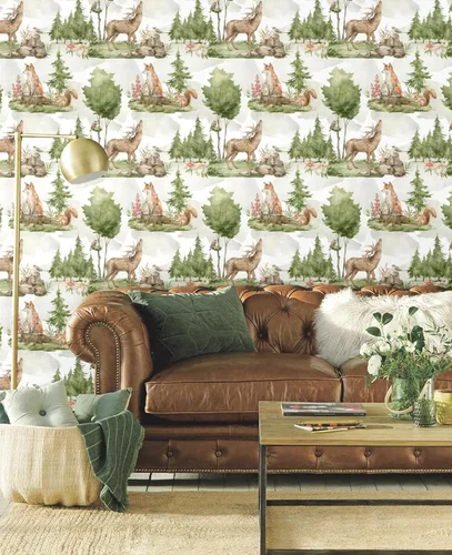 Vista 5 de Blooming Wall DPY25-5 - Papel tapiz autoadhesivo removible con diseño de animales en bosques verdes
