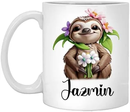 Sloth Name Mug. Personalized Sloth Gifts Jazmin 11oz White Mug Funny Sloth Coffee Mug. Cute Sloth Gift. Sloth Lovers Gift Name Mug Gift Gift for