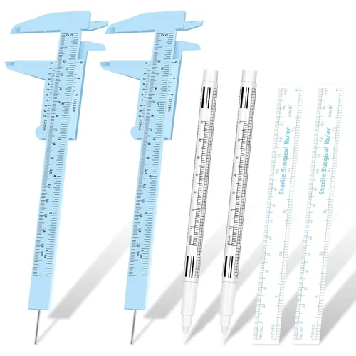 Teling 6 piezas de herramientas para cejas, regla de medición de cejas, marcador blanco Microblading con regla de papel, marcador de piel,