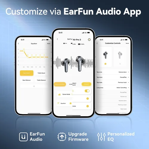 Vista 7 de Auriculares EarFun Air Pro 3 con cancelación de ruido, sonido adaptativo Qualcomm® aptX™, 6 micrófonos CVC 8.0 ENC, auriculares Bluetooth 5.3