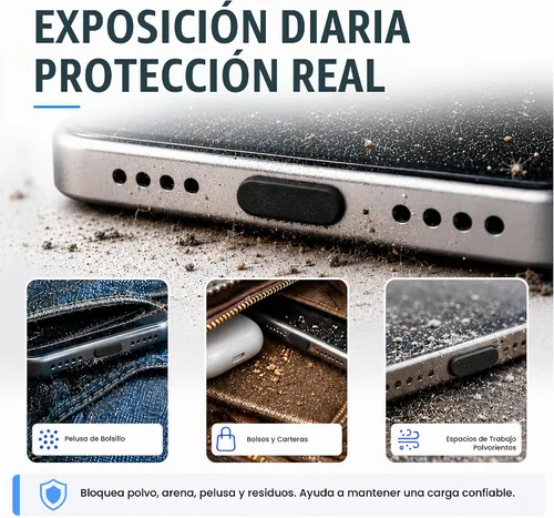 Vista 7 de Tapones antipolvo USB C, paquete de 10 con cepillo de limpieza, cubiertas Negro