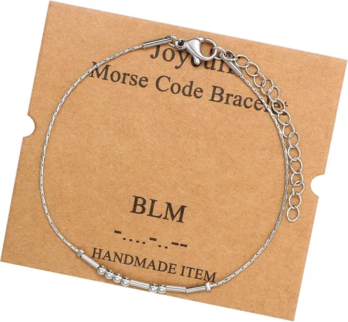 Vista 255 de JoycuFF Pulseras inspiradoras de código morse para mujeres, cuentas de plata, joyería con mantra de motivación, regalos para ella