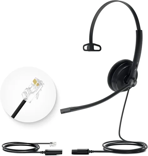 Yealink Auriculares de teléfono para teléfonos de oficina YHS34 Lite QD a RJ9 auriculares con cable compatibles con Poly Snom Grandstream teléfonos