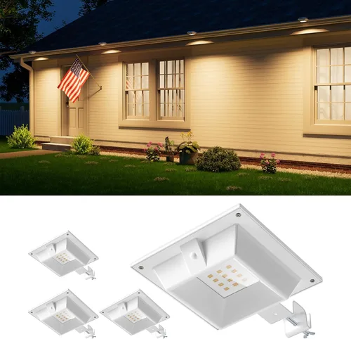 Vista 11 de 8 unidades de luces solares para canalones impermeables al aire libre con 12 LED, para sujetar en canalones, luz para aleros, techo, desagües