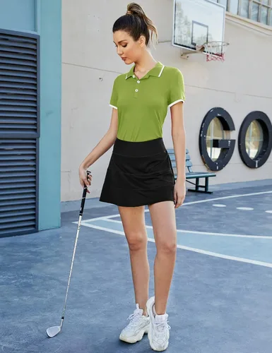 Vista 5 de LUYAA Camisas polo para mujer, camisas de golf de manga corta, cuello en V, camiseta con botones, túnica de ajuste seco