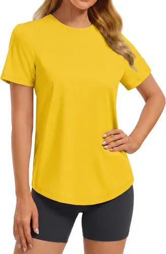 Vista 15 de PINSPARK Camisetas básicas de entrenamiento suaves para mujer, de manga Azul oscuro