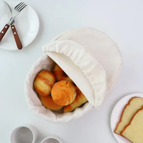 Vista 4 de YAHUAN Cesta de Pan Redonda para Servir Cestas de Pan Tejidas Cesta de Mimbre Cesta de Fermentación de Masa Madre con Forro Extraíble y Cubierta