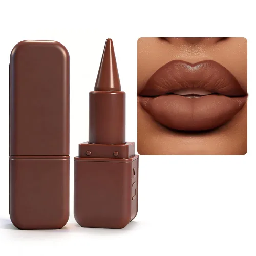 Vista 22 de BAISEN DIARY 2 en 1 doble punta mate delineador de labios y brillo de labios, lápiz combinado de labios marrón nude degradado, delineador de labios