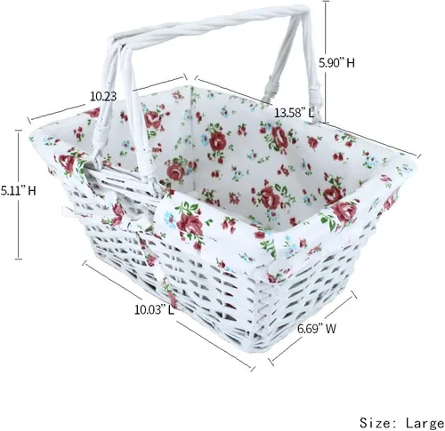 Vista 7 de Cesta de regalo de mimbre de color blanco con asas plegables dobles, Kingwillow (blanco)