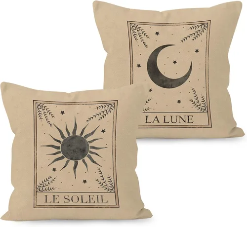 Le Soleil La Luna Tarot Sun and Moon Mystic - Juego de 2 fundas de almohada decorativas, regalos para los amantes del tarot, funda de almohada de