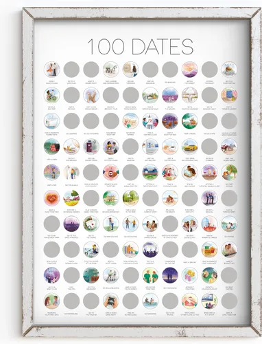 Ivvy & Co. TBD 100 Date Scratch Off Poster - Lista de deseos para citas nocturnas aniversario para parejas, ideas de citas nocturnas, cumpleaños