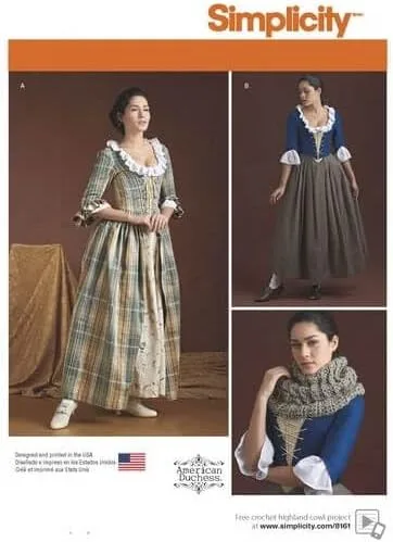 Simplicity 8161 Vestido del siglo XVIII para mujer, diseño histórico de costura, tallas 14-22