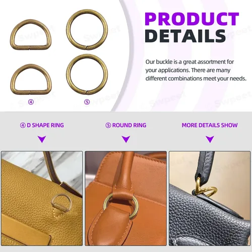 Vista 5 de Swpeet Hebillas de metal de 5 estilos: deslizante ajustable, anillo D, anillo circular