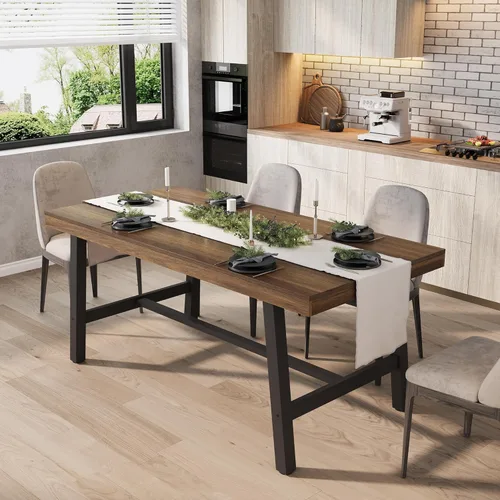 Vista 13 de GarveeHome Mesa de comedor extensible de 63 a 83 pulgadas, mesa de comedor rectangular industrial para 6-8 personas, mesa de cocina expandible