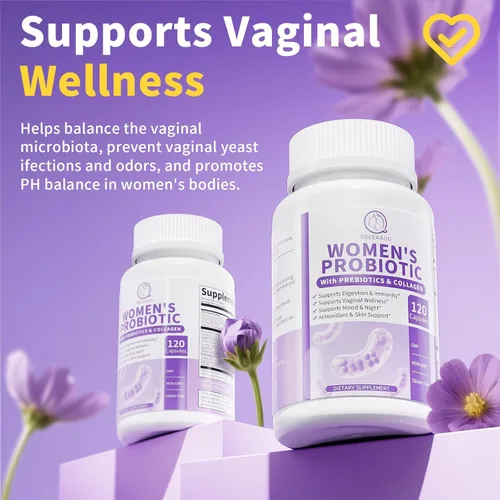 Vista 4 de Probióticos para mujeres pH equilibrio con lactobacillus y prebióticos y colágeno y arándano probiótico para mujer, para digestión* e inmunidad*
