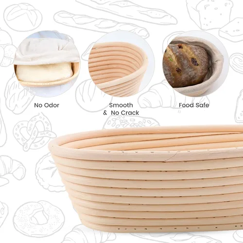 Vista 5 de DOYOLLA Juego Mini de Cestas Ovaladas para Fermentación (16.5 cm, juego de 5), Cestas para Masa de Pan de Masa Madre con Forros para Panaderos