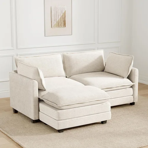 Vista 13 de ROWHY Sofá modular de gran tamaño con otomana móvil, juego de sofá moderno de pana de 112 pulgadas y 4 asientos, sofá convertible en forma de L