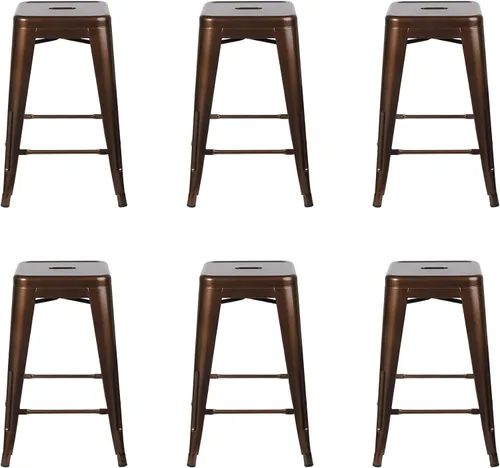 Vista 236 de GIA Taburete de mostrador sin respaldo de 24 pulgadas, cantidad de 4, bronce con asiento de madera clara