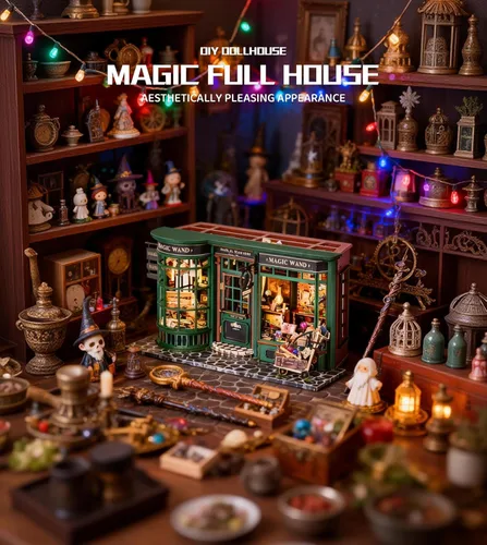 Vista 3 de Roroom Kit de casa en miniatura, kit mágico de rincón de libro con luz LED, rompecabezas de madera 3D, kit de casa de muñecas en miniatura para Casa