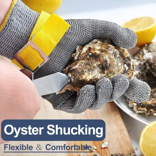 Vista 5 de Dowellife ANSI A9 - Guante resistente a los cortes de grado alimenticio, malla de acero inoxidable, guante de corte de cuchillo de metal